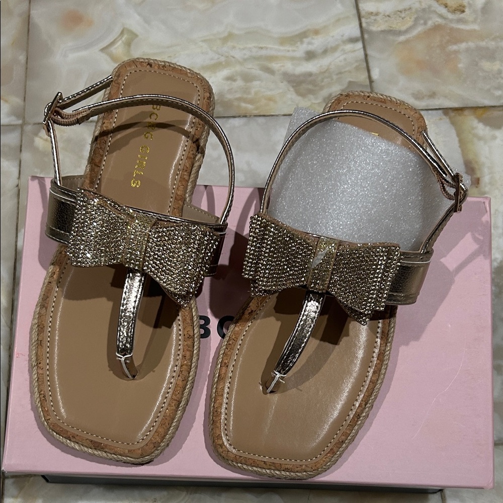 Girls' Gold Bow Thong Sandals